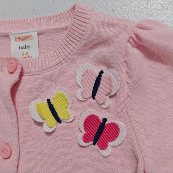 Gymboree Pink Butterfly Cardigan Sweater Baby 3 - 6 M Cotton Infant Girls Top - Picture 4 of 6